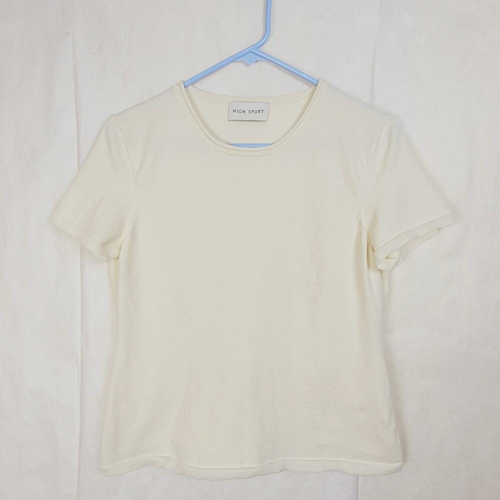 High Sport Nat ivory cotton blend jacquard knit top size large Italian Designer
